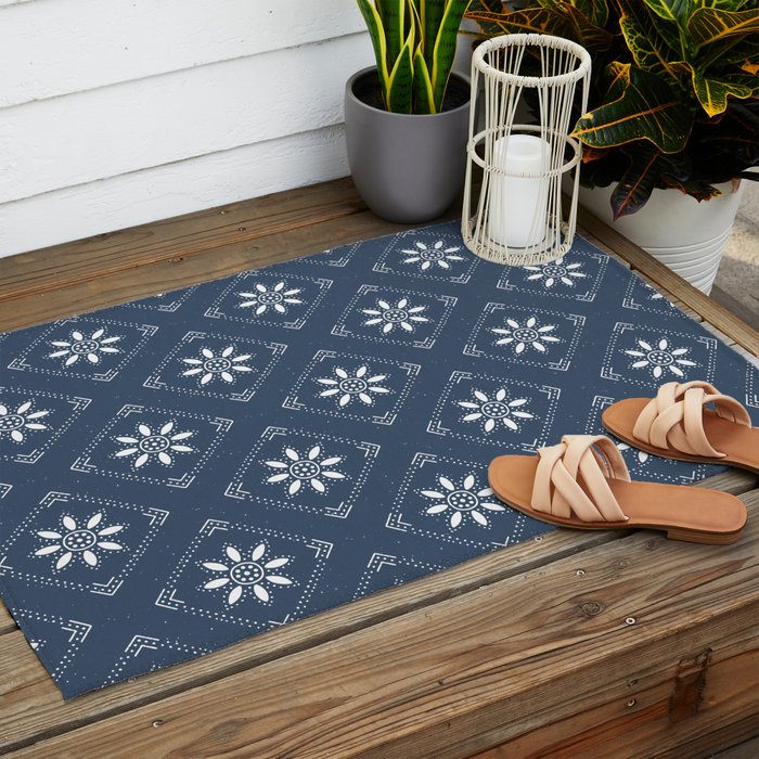 Scandinavian Classic Blue Squares Outdoor Rug Gallery Image 2