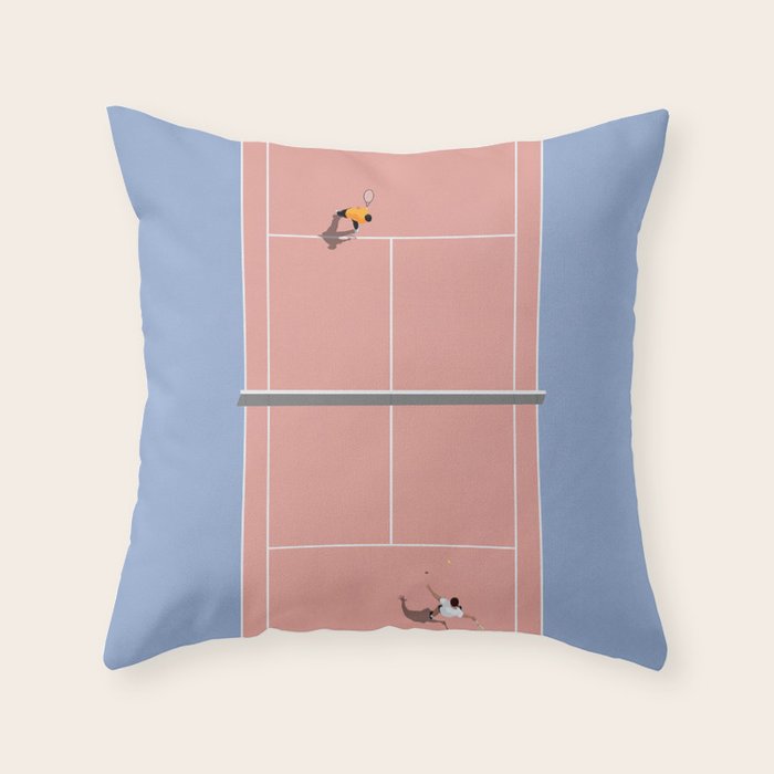 Playing Tennis | Pastel Colors Tennis Court  Throw Pillow Gallery Image 1