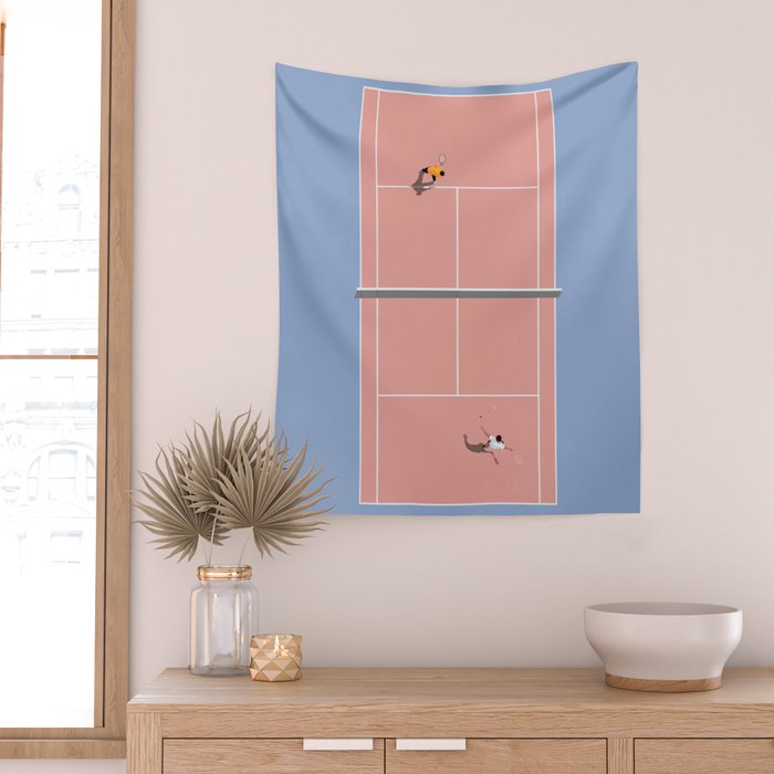Playing Tennis | Pastel Colors Tennis Court  Wall Tapestry Gallery Image 2