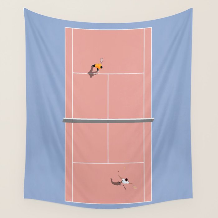 Playing Tennis | Pastel Colors Tennis Court  Wall Tapestry Gallery Image 1