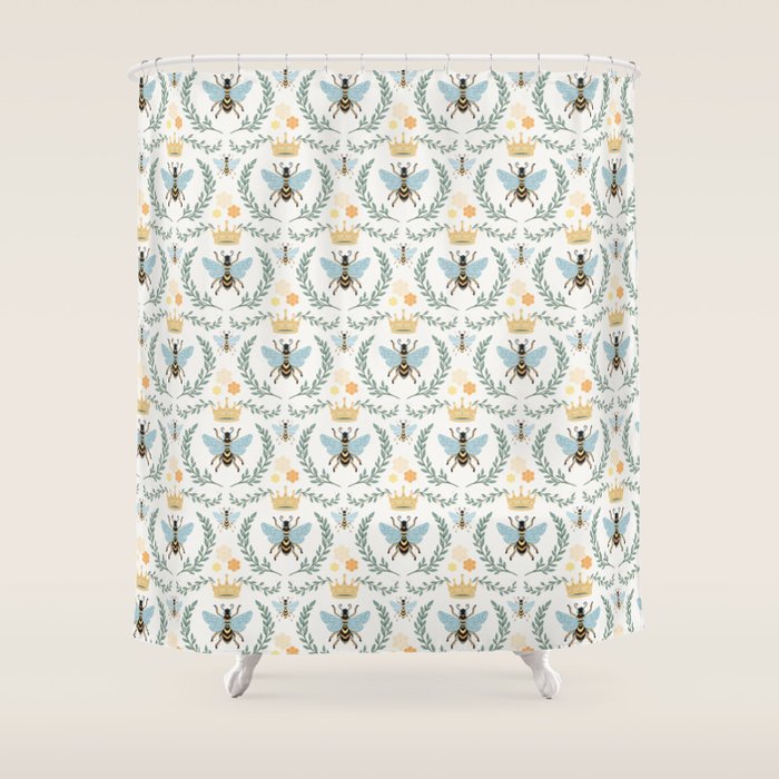 Queen Bee with Gold Crown and Laurel Frame Shower Curtain Gallery Image 1