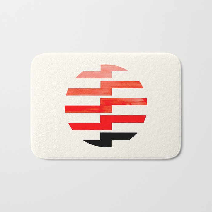 Minimalist Mid Century Circle Frame Vermillion Red Zig Zag Colorful Lightning Bolt Geometric Pattern Bath Mat Gallery Image 1