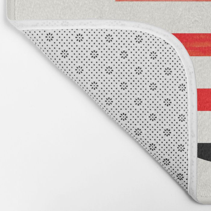 Minimalist Mid Century Circle Frame Vermillion Red Zig Zag Colorful Lightning Bolt Geometric Pattern Bath Mat Gallery Image 2