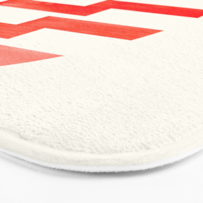 Minimalist Mid Century Circle Frame Vermillion Red Zig Zag Colorful Lightning Bolt Geometric Pattern Bath Mat Gallery Image 3