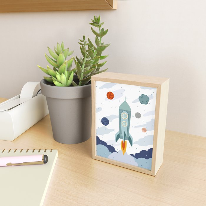 Space rocket print with planets and stars, perfect for an outer space nursery or kids room Mini Art Print Gallery Image 2