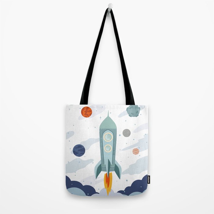 Space rocket print with planets and stars, perfect for an outer space nursery or kids room Tote Bag Gallery Image 2