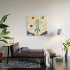 Space rocket print with planets and stars, perfect for an outer space nursery or kids room Wood Wall Art Gallery Image 2