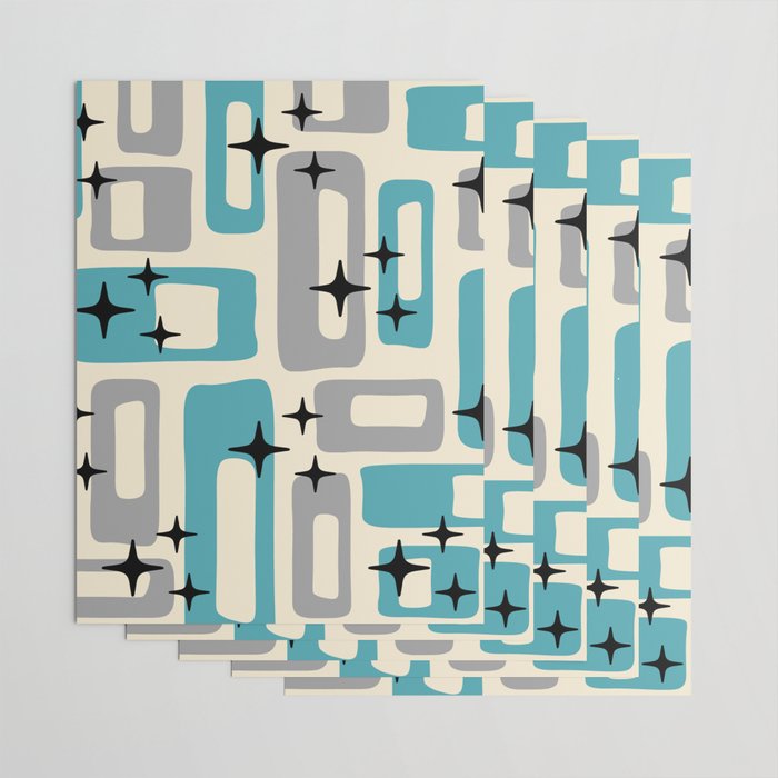 Mid Century Modern Decoration Kitsch 223 Blue and Gray Wrapping Paper Gallery Image 3