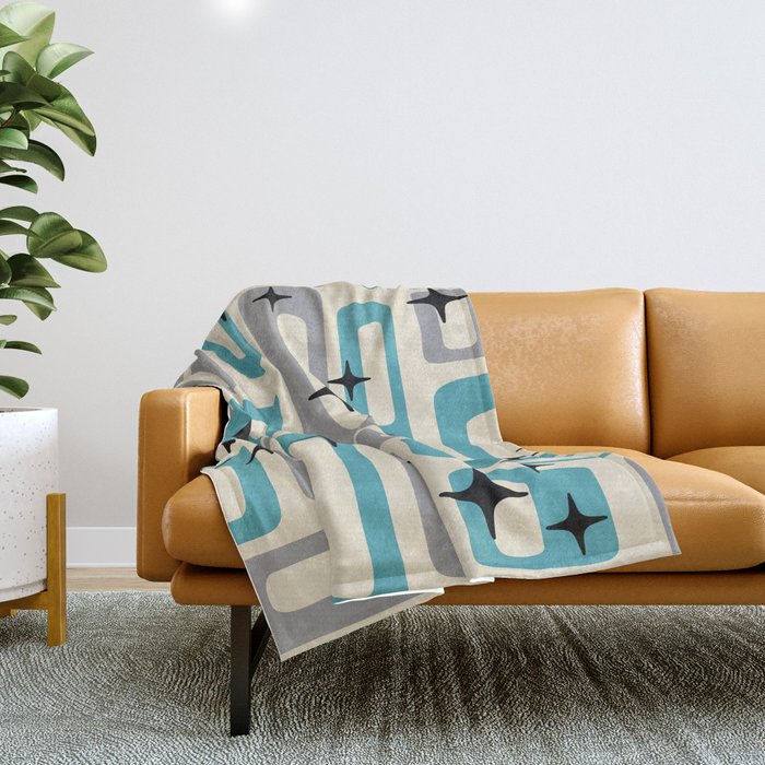 Mid Century Modern Decoration Kitsch 223 Blue and Gray Throw Blanket Gallery Image 1