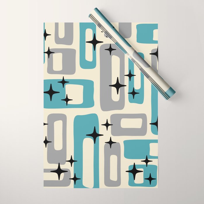 Mid Century Modern Decoration Kitsch 223 Blue and Gray Wrapping Paper Gallery Image 1