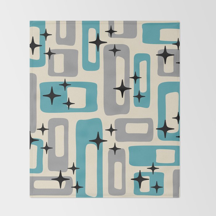 Mid Century Modern Decoration Kitsch 223 Blue and Gray Throw Blanket Gallery Image 2