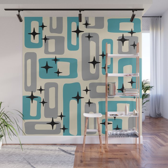Mid Century Modern Decoration Kitsch 223 Blue and Gray Wall Mural Gallery Image 1