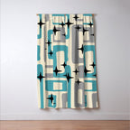 Mid Century Modern Decoration Kitsch 223 Blue and Gray Window Curtain Gallery Image 3
