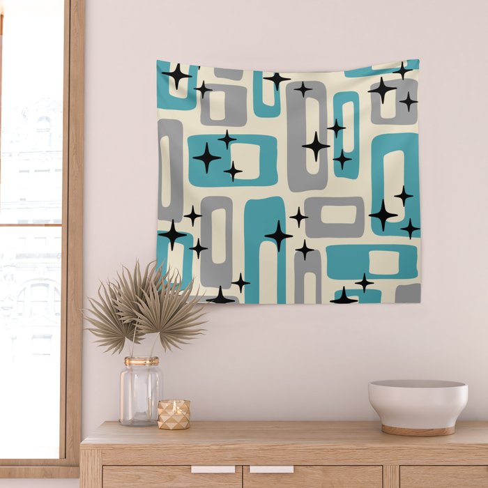 Mid Century Modern Decoration Kitsch 223 Blue and Gray Wall Tapestry Gallery Image 2