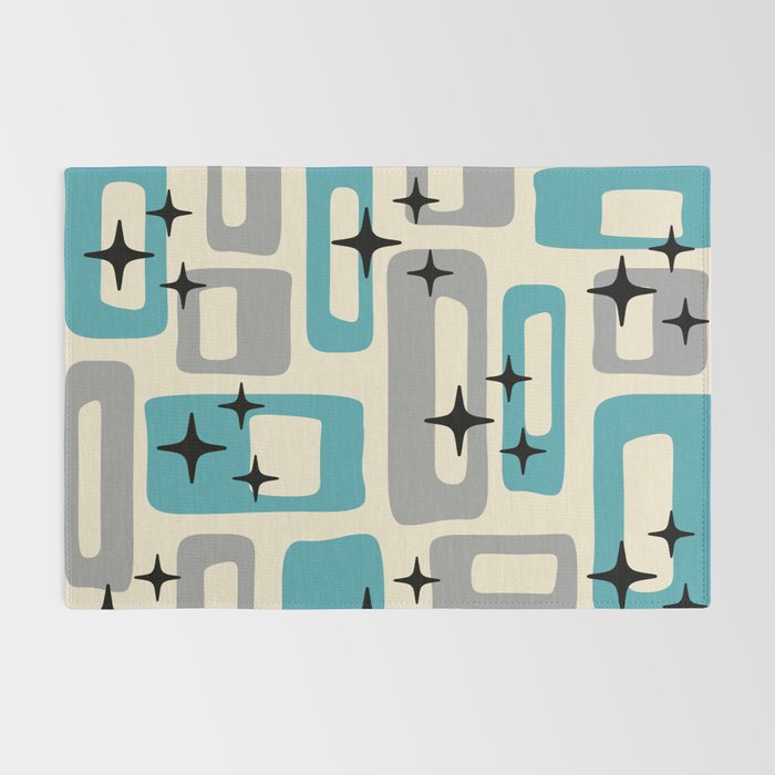 Mid Century Modern Decoration Kitsch 223 Blue and Gray Rug Gallery Image 2