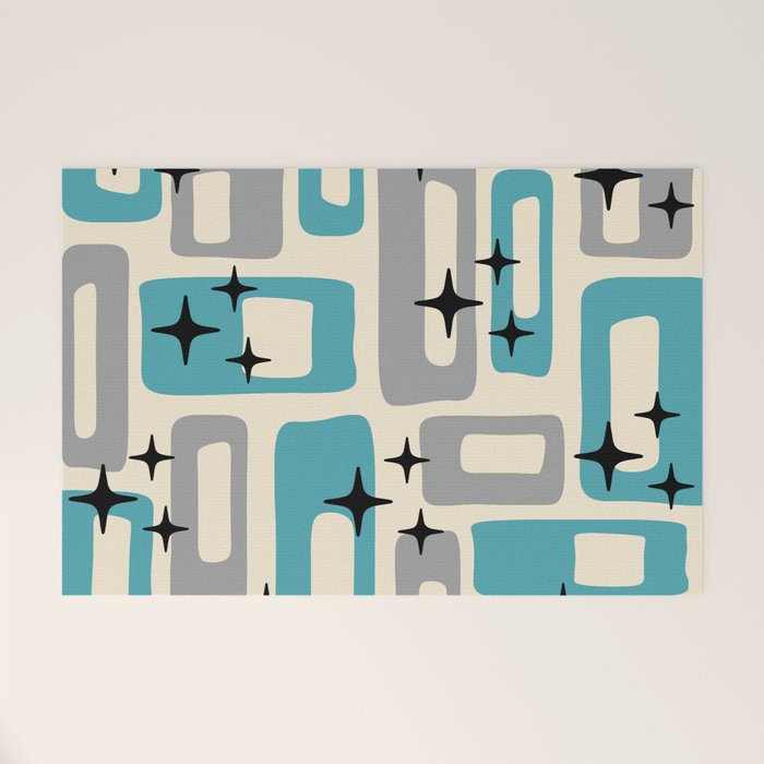 Mid Century Modern Decoration Kitsch 223 Blue and Gray Welcome Mat Gallery Image 1