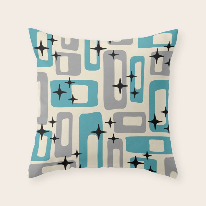 Mid Century Modern Decoration Kitsch 223 Blue and Gray Throw Pillow Gallery Image 6