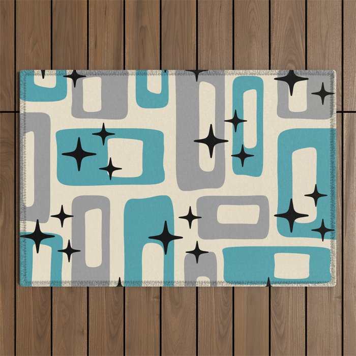 Mid Century Modern Decoration Kitsch 223 Blue and Gray Outdoor Rug Gallery Image 1