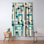 Mid Century Modern Decoration Kitsch 223 Blue and Gray Window Curtain Gallery Image 5