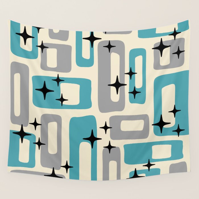 Mid Century Modern Decoration Kitsch 223 Blue and Gray Wall Tapestry Gallery Image 4