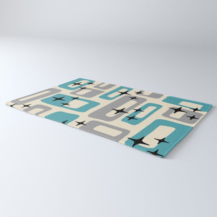 Mid Century Modern Decoration Kitsch 223 Blue and Gray Rug Gallery Image 3