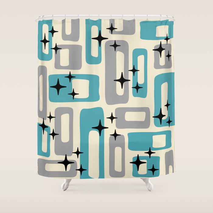 Mid Century Modern Decoration Kitsch 223 Blue and Gray Shower Curtain Gallery Image 1