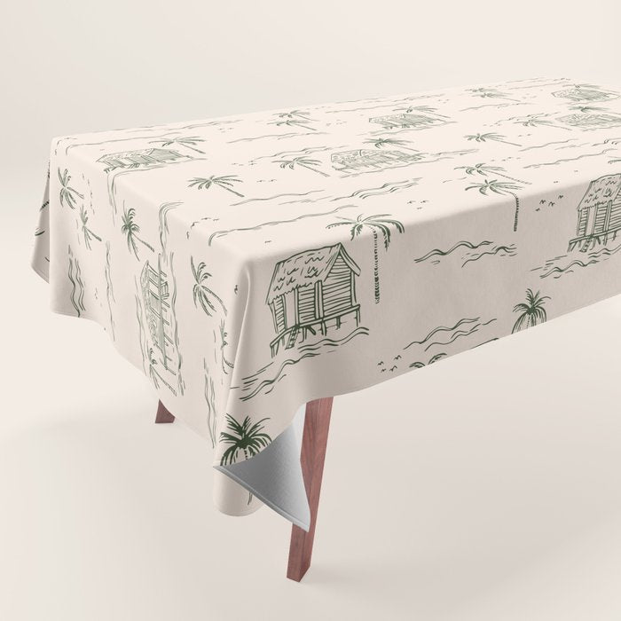 Vintage palm tree beach house pattern Tablecloth Gallery Image 1