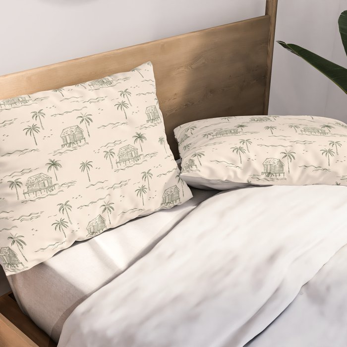 Vintage palm tree beach house pattern Pillow Sham Gallery Image 2