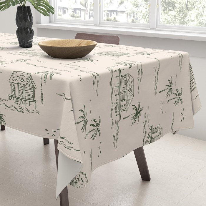 Vintage palm tree beach house pattern Tablecloth Gallery Image 3