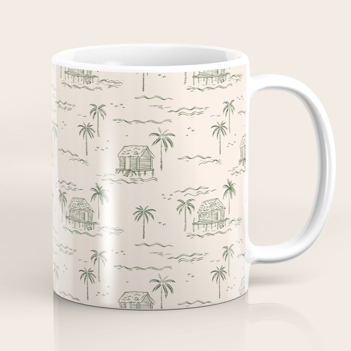 Vintage palm tree beach house pattern Coffee Mug Gallery Image 1