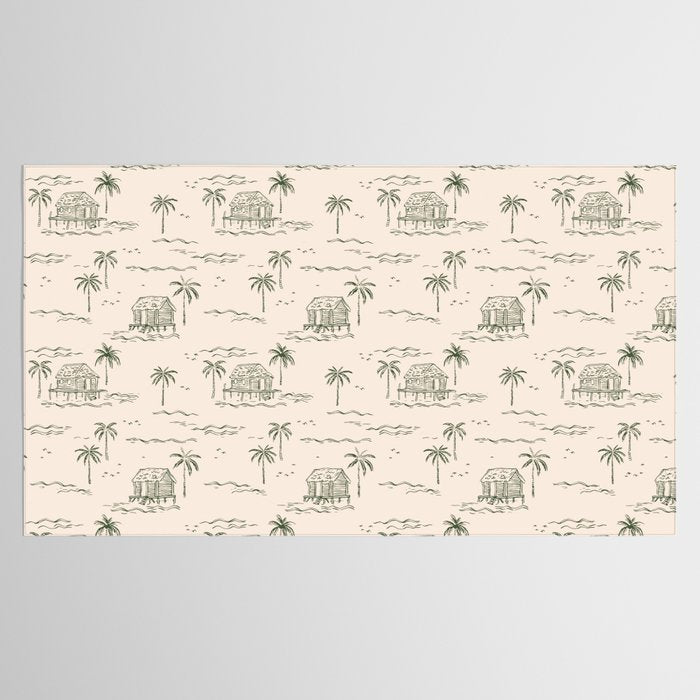 Vintage palm tree beach house pattern Tablecloth Gallery Image 2
