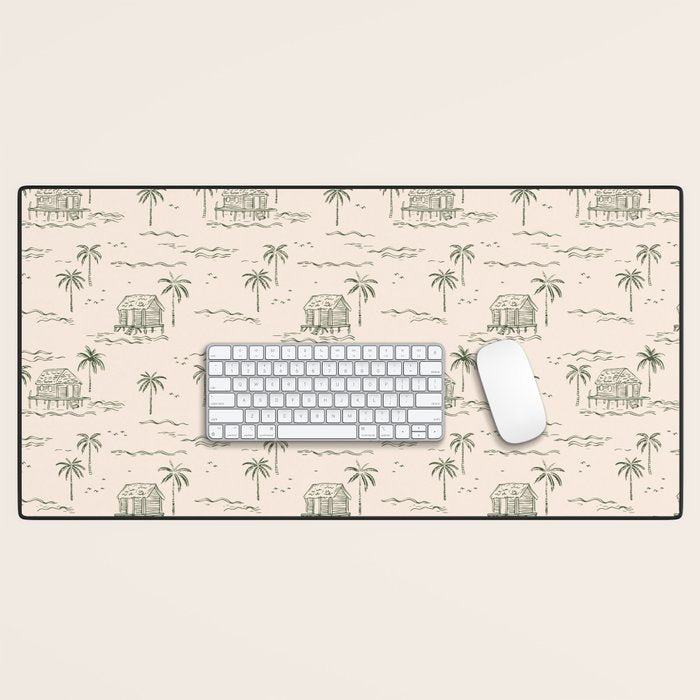 Vintage palm tree beach house pattern Desk Mat Gallery Image 1