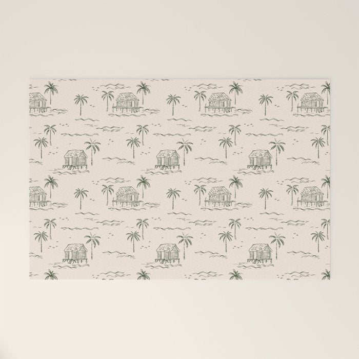 Vintage palm tree beach house pattern Welcome Mat Gallery Image 1