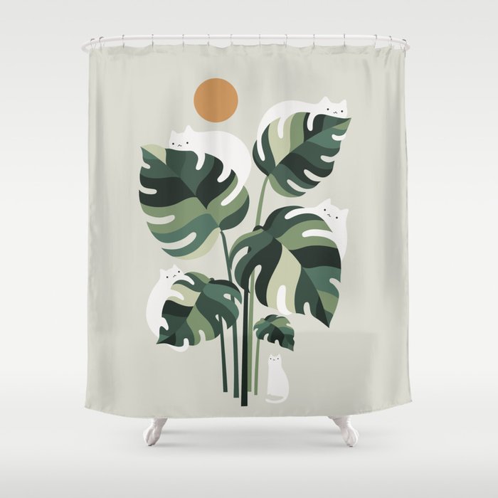 Cat and Plant 11 Shower Curtain Gallery Image 1