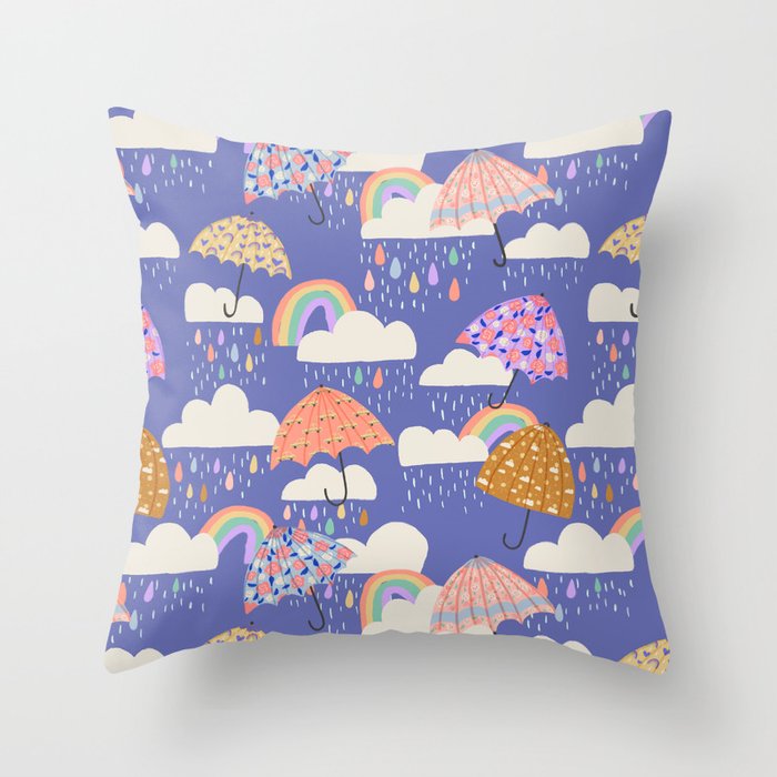 Spring Rain with Umbrellas Throw Pillow Gallery Image 6