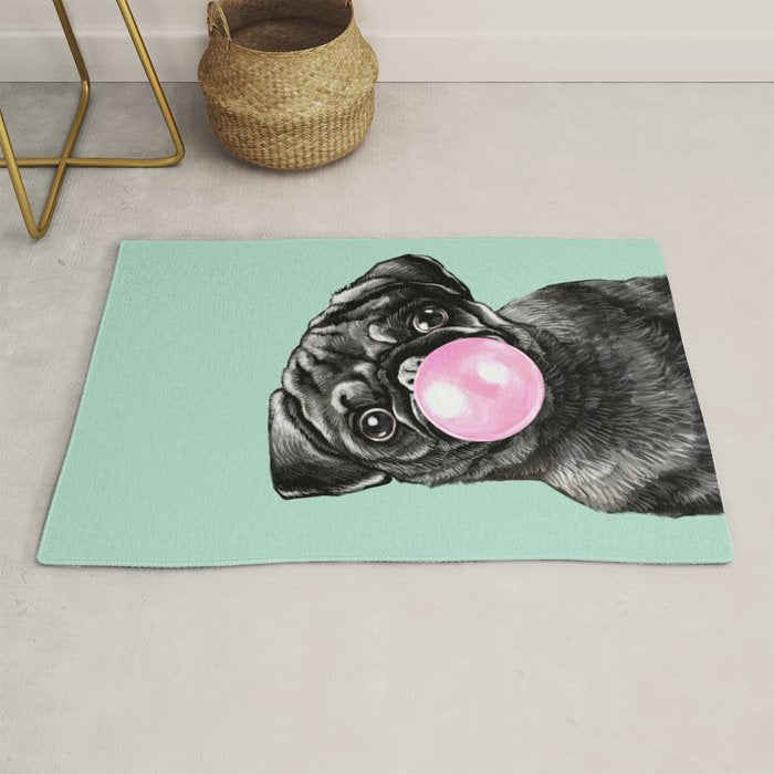 Bubble Gum Black Pug in Green Rug Gallery Image 1