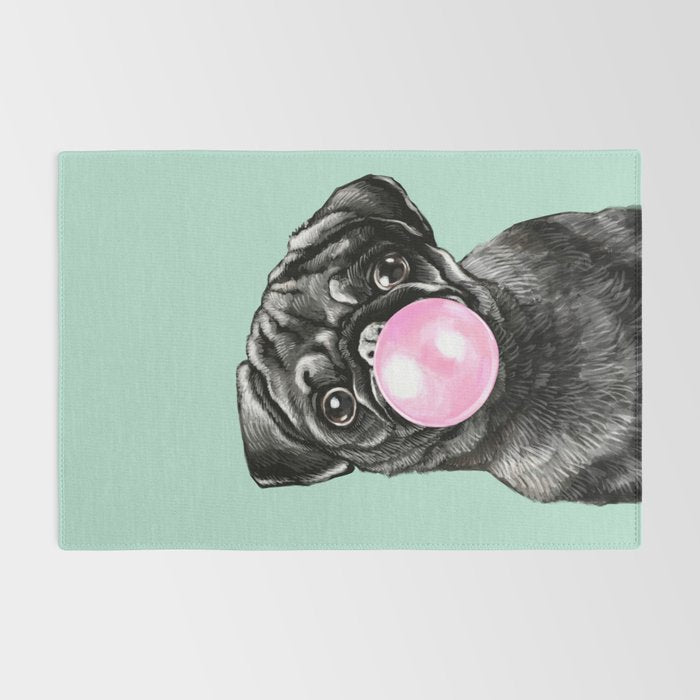 Bubble Gum Black Pug in Green Rug Gallery Image 2