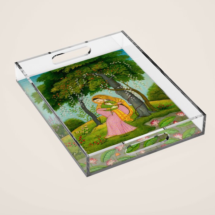 Love-Torn Heroine Indian Miniature Painting  Acrylic Tray Gallery Image 1