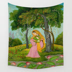 Love-Torn Heroine Indian Miniature Painting  Wall Tapestry Gallery Image 4