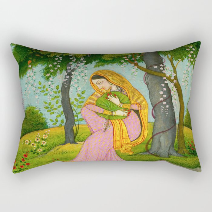 Love-Torn Heroine Indian Miniature Painting  Rectangular Pillow Gallery Image 1