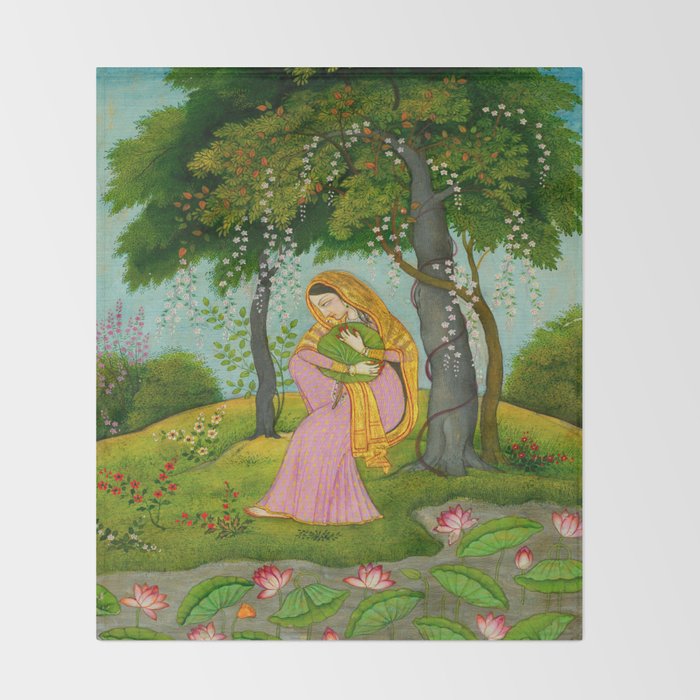 Love-Torn Heroine Indian Miniature Painting  Throw Blanket Gallery Image 2