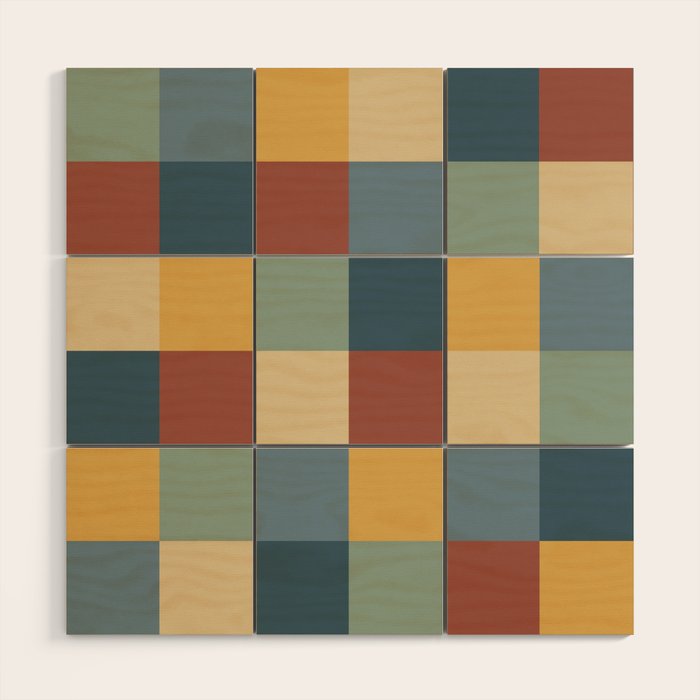 Bold Colorful Checks Pattern - Large IX Wood Wall Art Gallery Image 1