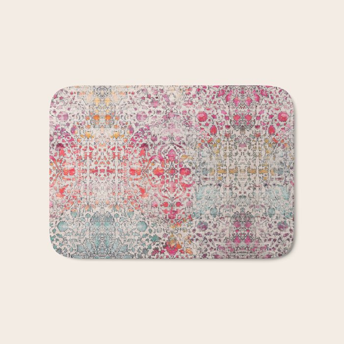 N258 - Vintage Glam Farmhouse Boho Traditional Floral Moroccan Style Bath Mat Gallery Image 1