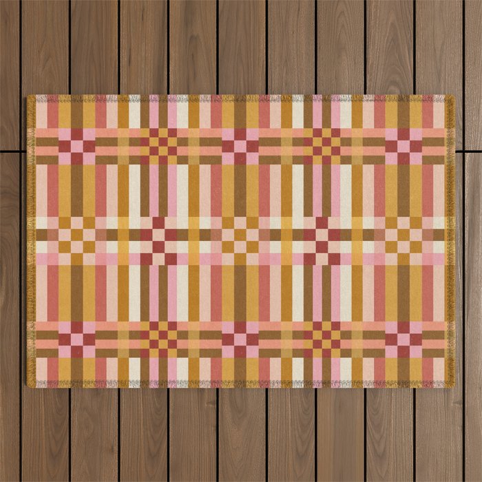 Woven Checks and Stripes - Harvest Gold Outdoor Rug Gallery Image 1