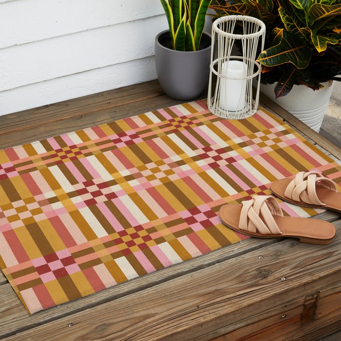 Woven Checks and Stripes - Harvest Gold Outdoor Rug Gallery Image 2