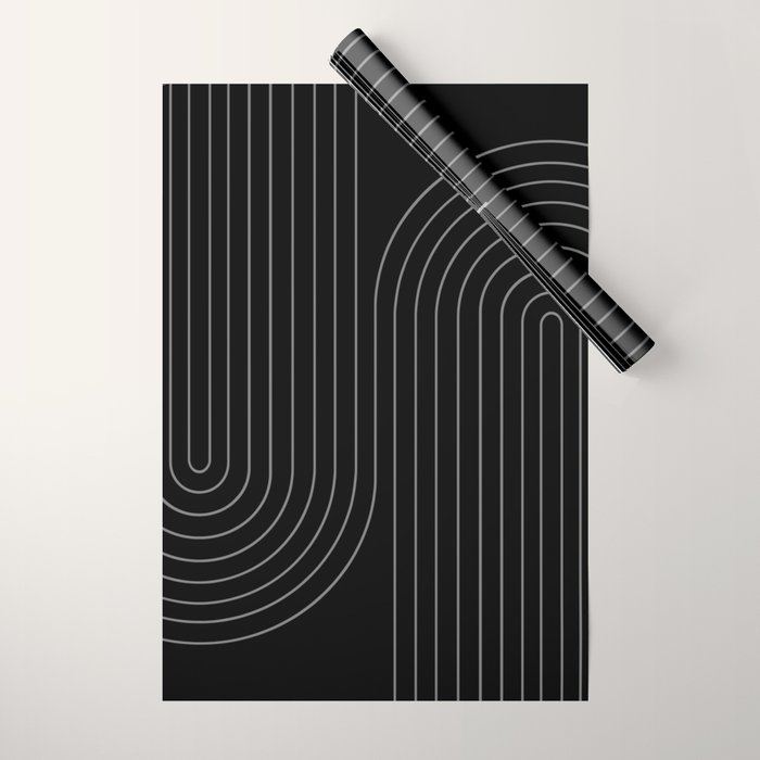 Minimal Line Curvature XXVI Black and Grey Mid Century Modern Arch Abstract Wrapping Paper Gallery Image 1