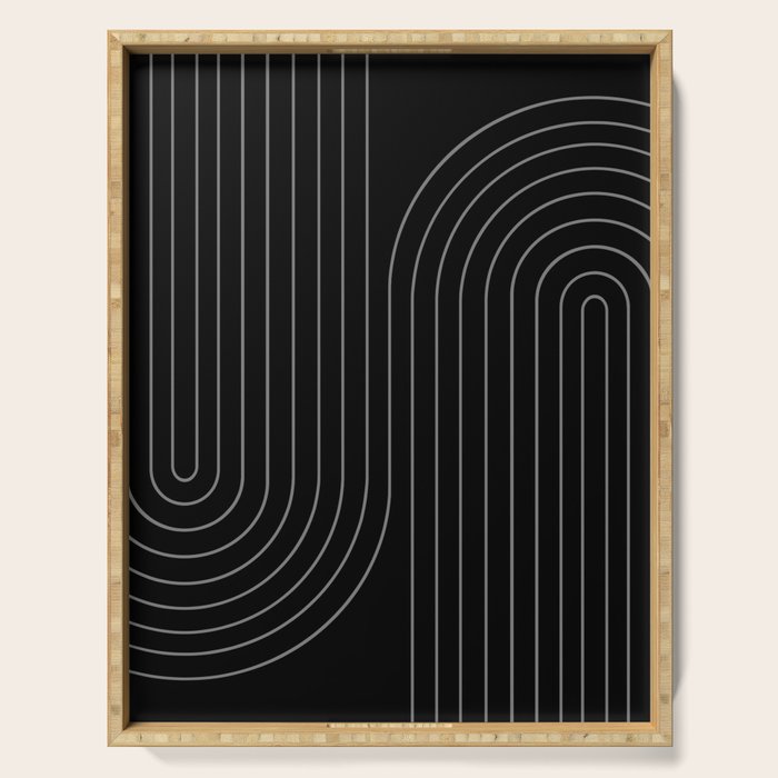 Minimal Line Curvature XXVI Black and Grey Mid Century Modern Arch Abstract Serving Tray Gallery Image 1