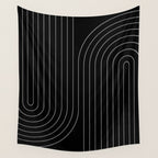 Minimal Line Curvature XXVI Black and Grey Mid Century Modern Arch Abstract Wall Tapestry Gallery Image 4