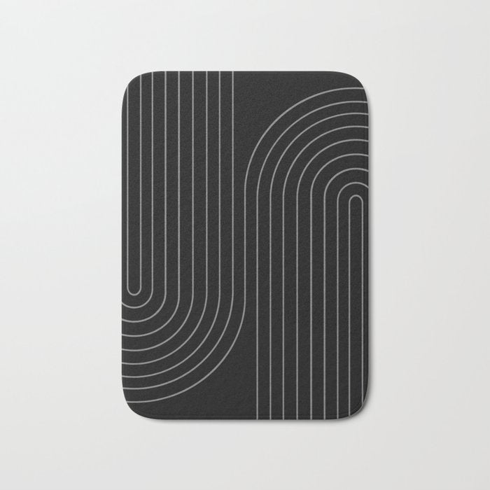 Minimal Line Curvature XXVI Black and Grey Mid Century Modern Arch Abstract Bath Mat Gallery Image 1
