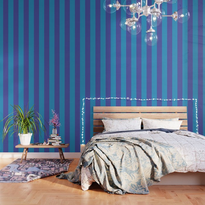 Bold Vertical Stripes in Double Blue Wallpaper Gallery Image 1